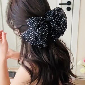 Elegant Black and White Polka Dot Hair Bow